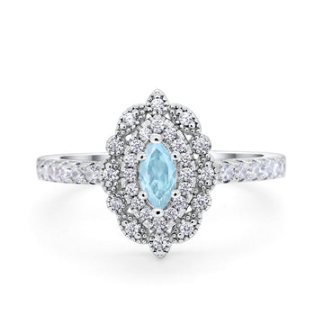 Art Deco Marquise Wedding Ring Simulated Aquamarine CZ 925 Sterling Silver